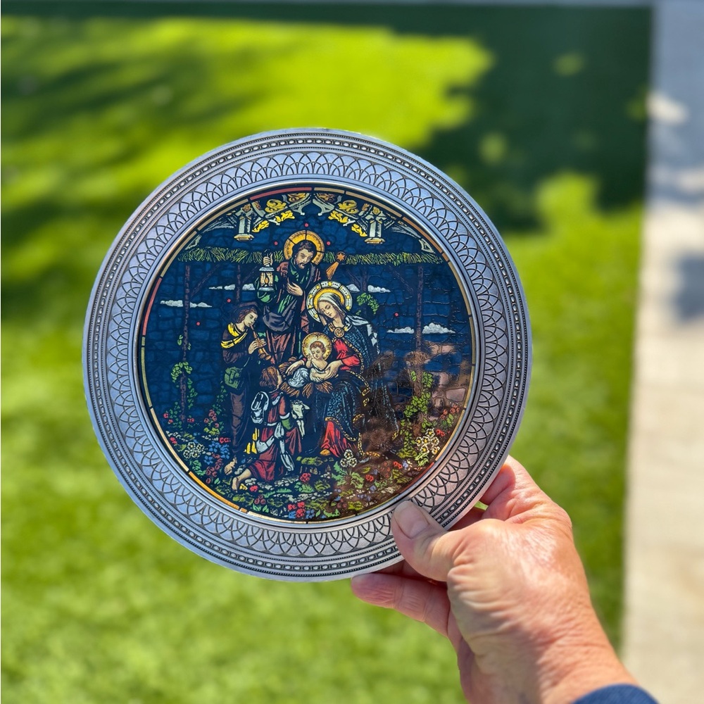Stunning Stained Glass Art Plate with Religious Scene